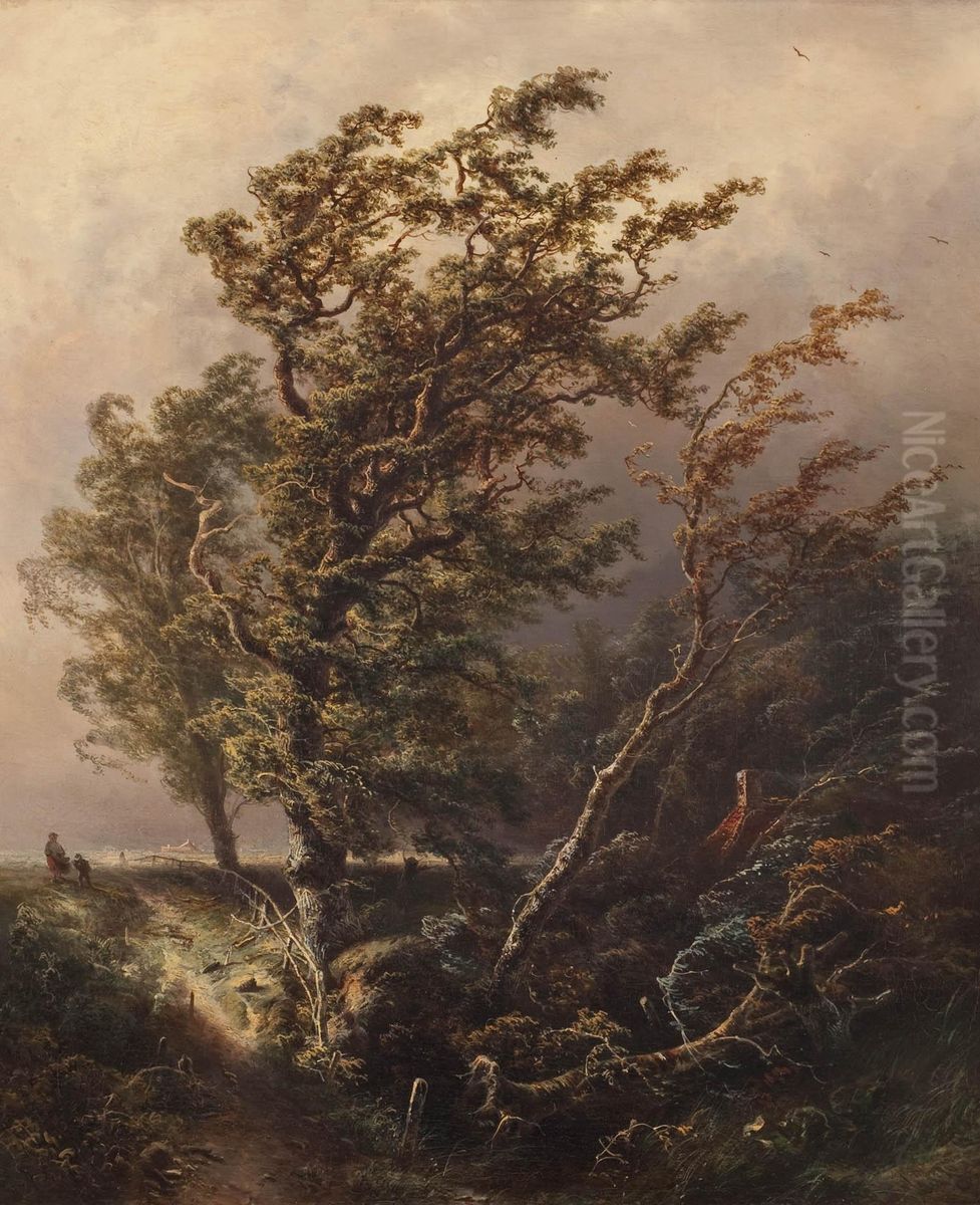 Trees in Stormy Weather Oil Painting by Pieter Kluyver