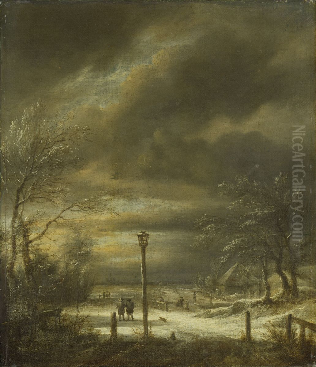 Winterlandschaft bei Haarlem mit einem Laternenpfahl Oil Painting by Jacob Van Ruisdael