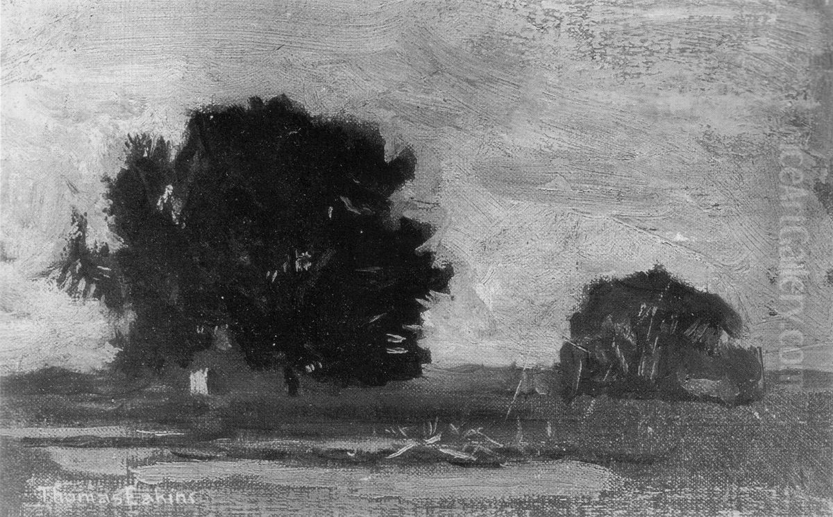 Marsh Landscape Sketch Oil Painting by Thomas Cowperthwait Eakins