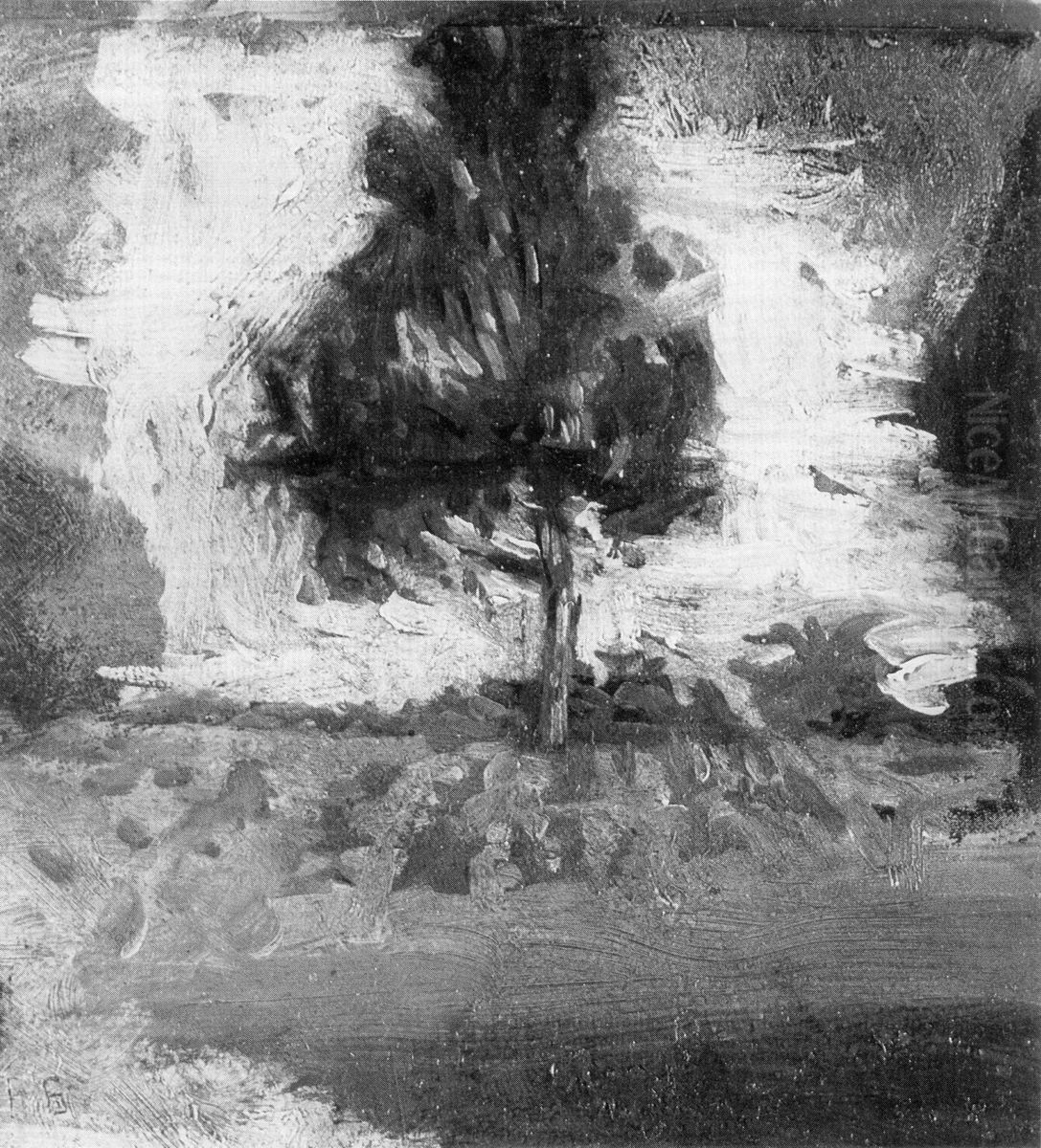 Cultivated Field and Tree Oil Painting by Thomas Cowperthwait Eakins