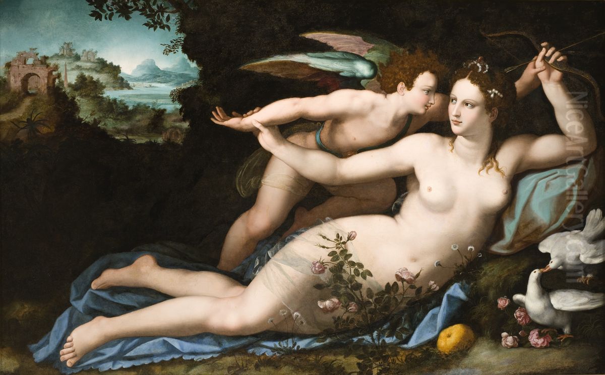 Venus disarming Cupid Oil Painting by Alessandro Allori