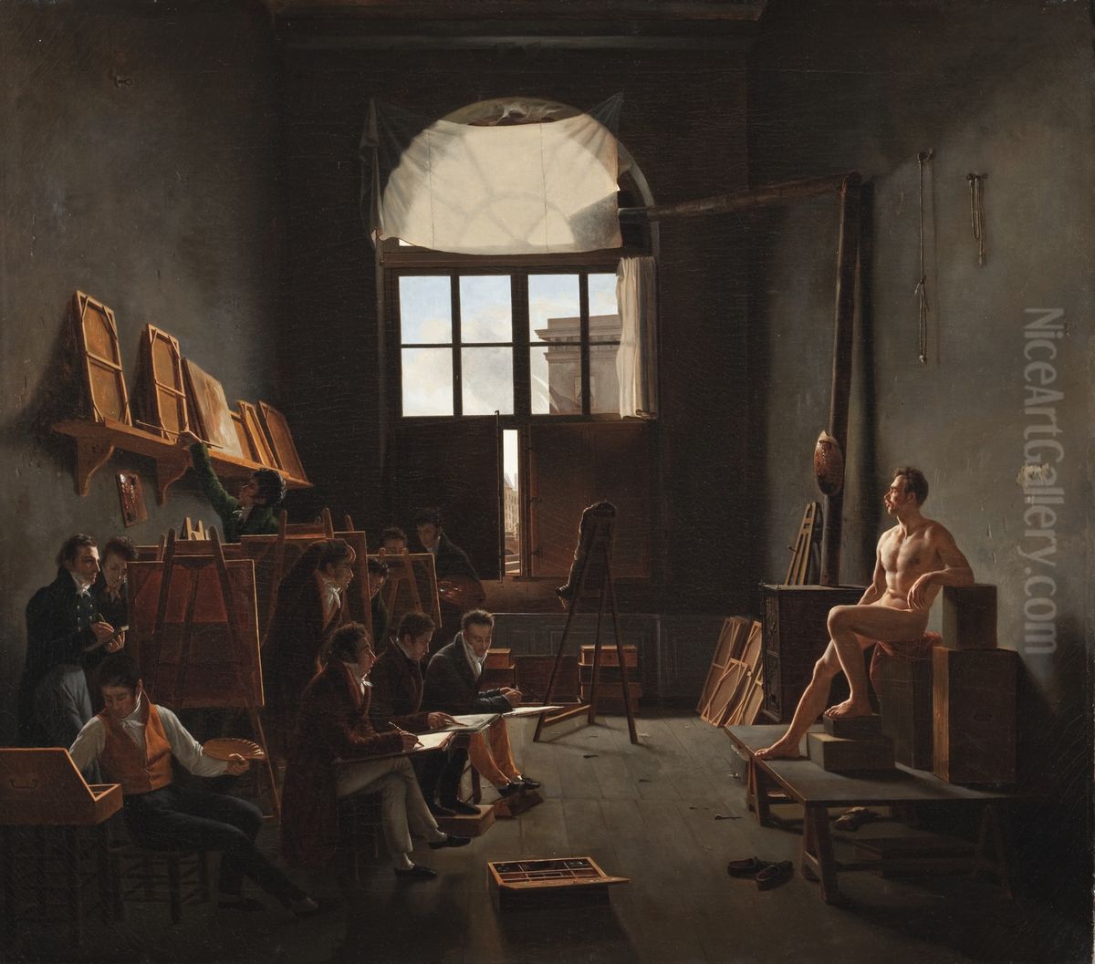 The Studio of Jacques-Louis David Oil Painting by Mathieu Cochereau