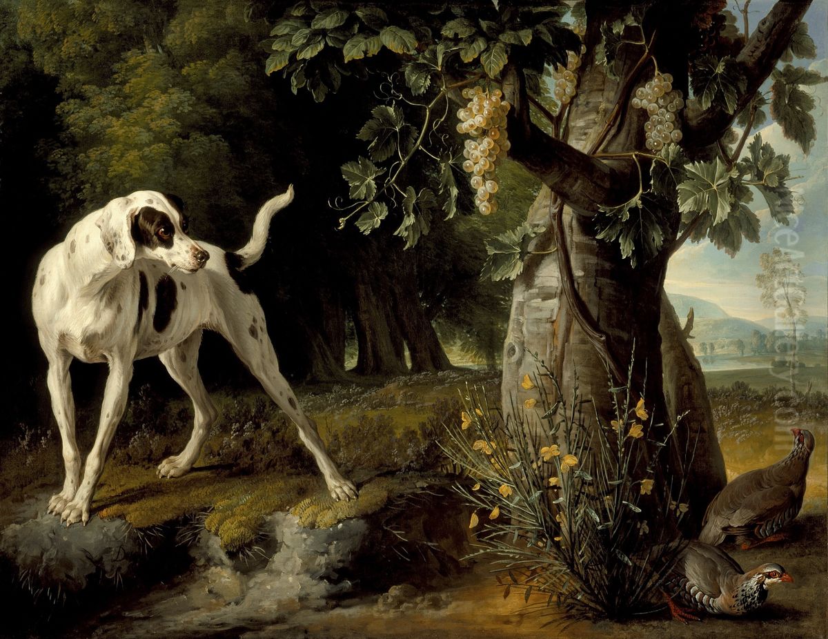 Landscape with a Dog and Partridges Oil Painting by Alexandre-Francois Desportes