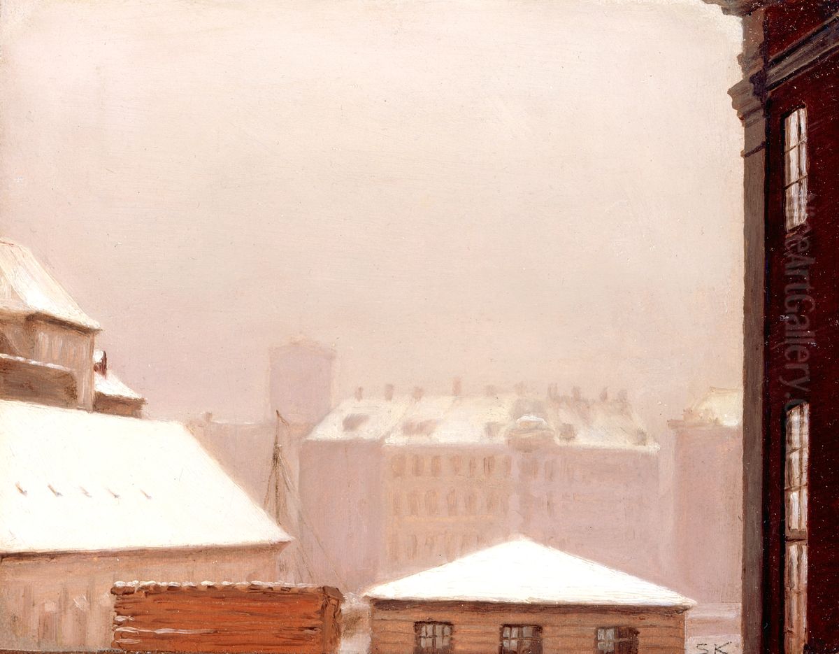 Copenhagen; Roofs under the Snow Oil Painting by Peder Severin Kroyer Copenhagen; Roofs under the Snow Oil Painting by Peder Severin Kroyer