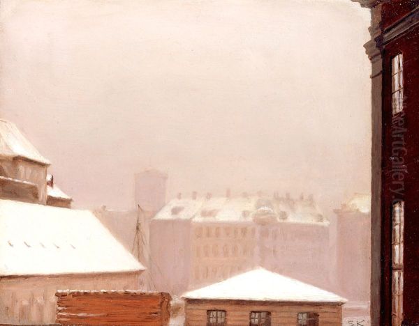 Copenhagen; Roofs under the Snow Oil Painting by Peder Severin Kroyer