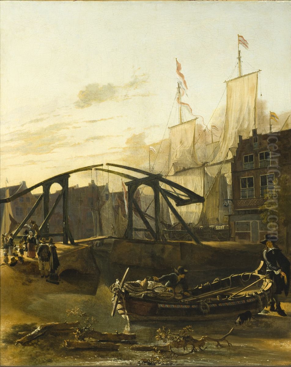 View of a Harbor in Schiedam Oil Painting by Adam Pynacker