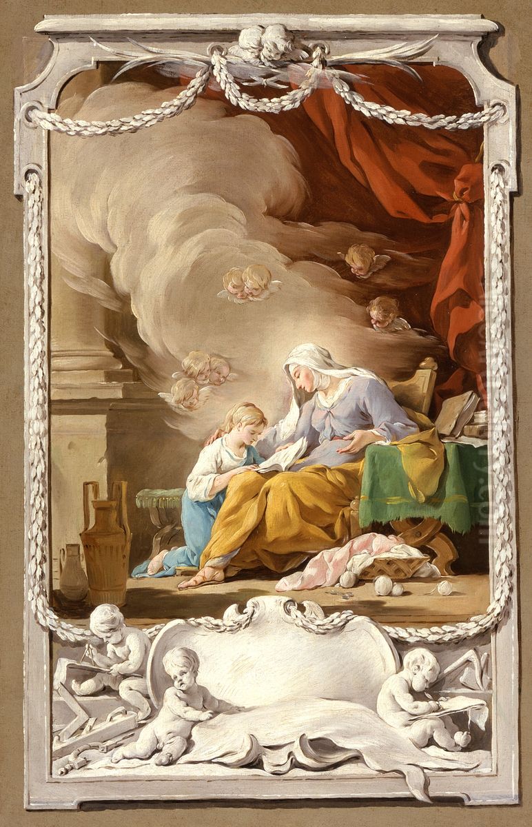 St. Anne Revealing to the Virgin the Prophecy of Isaiah Oil Painting by Noel Halle