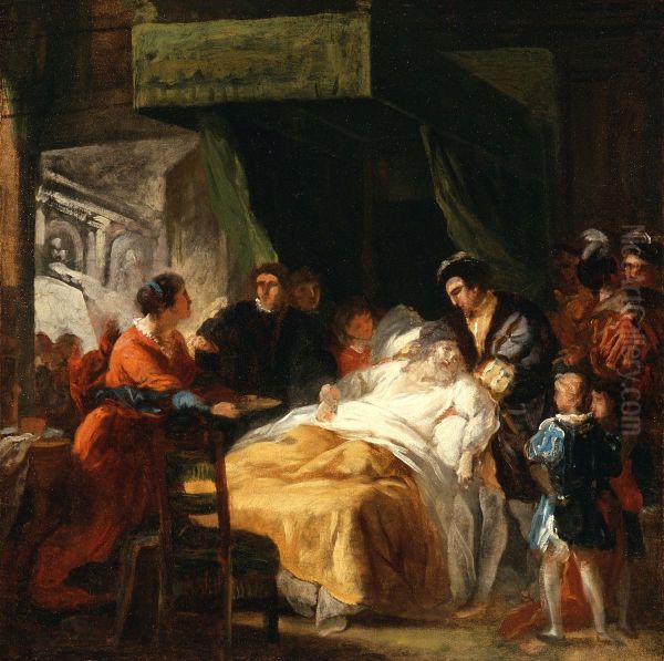The Death of Leonardo da Vinci in the Arms of Francois I Oil Painting by Francois-Guillaume Menageot