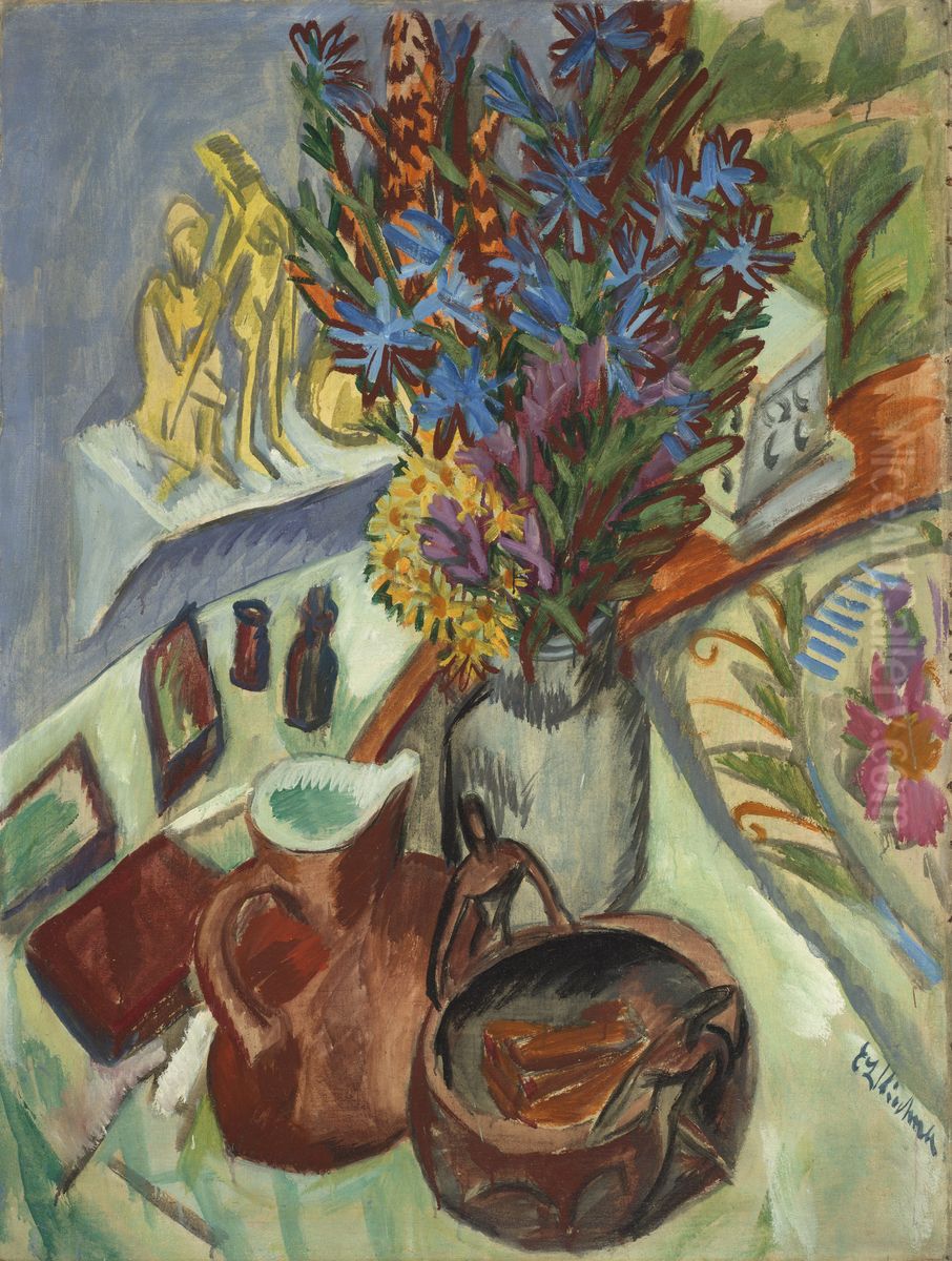 Stilleben mit Krug und afrikanischer Schale Oil Painting by Ernst Ludwig Kirchner