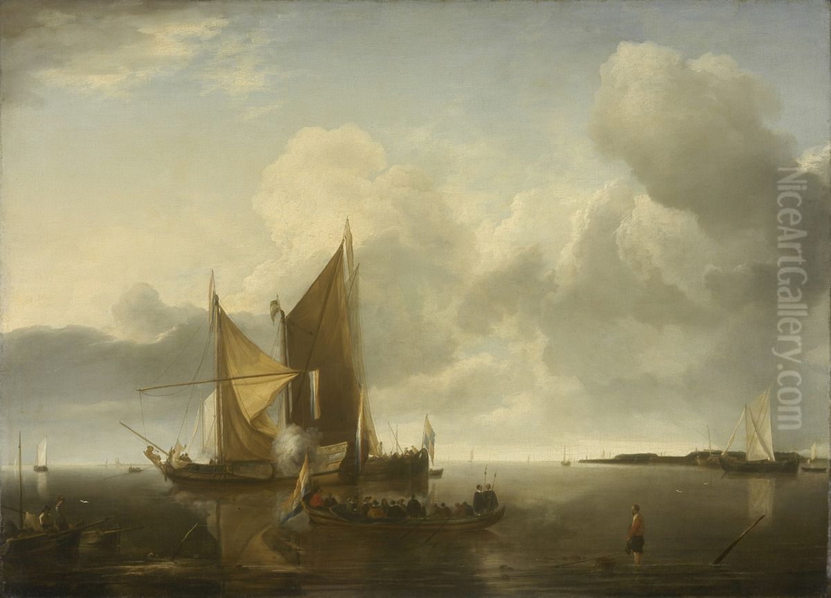 Ships in a Calm Oil Painting by Jan Van De Cappelle