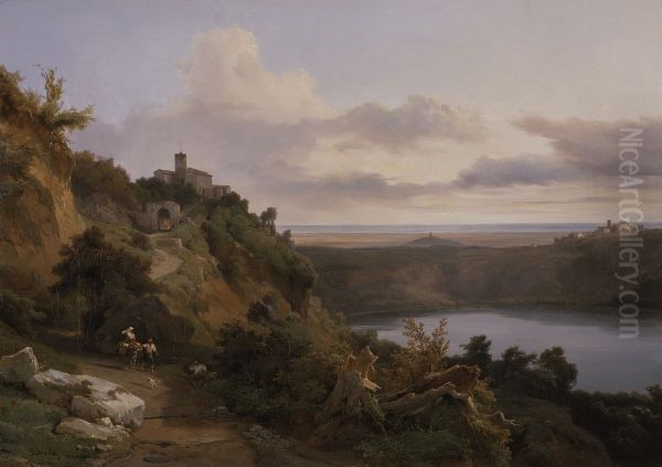Lake Nemi Oil Painting by Jean-Charles-Joseph Remond