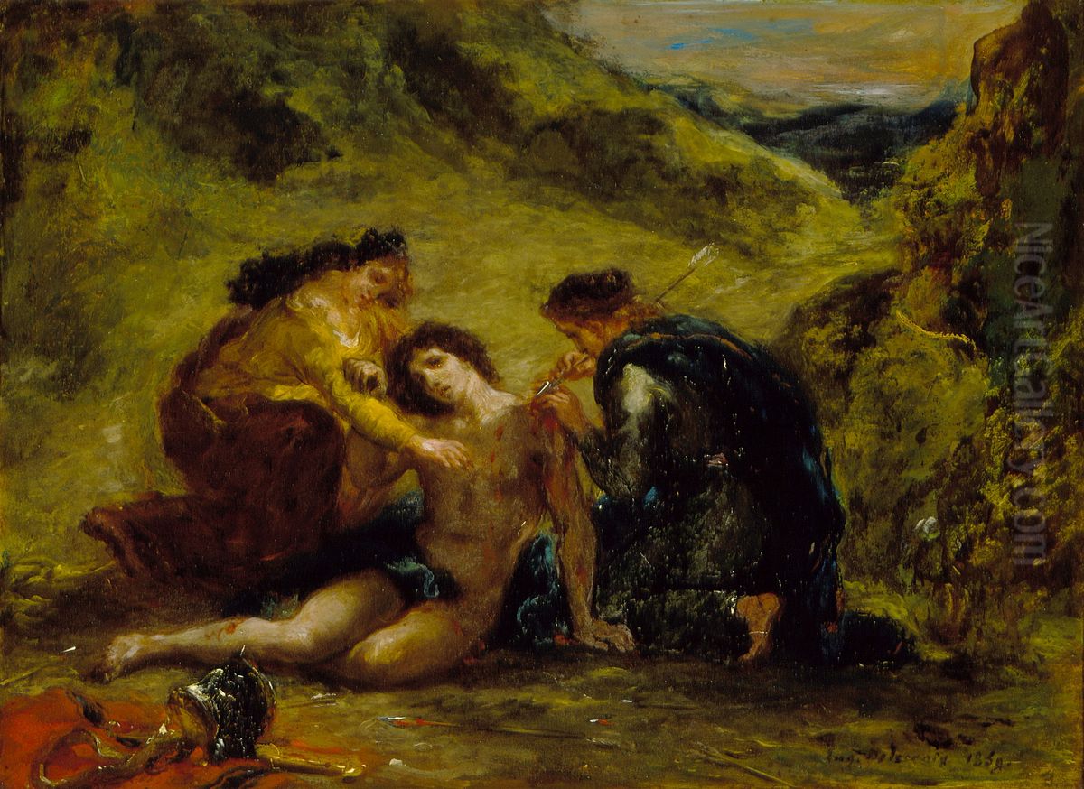 Saint-Sebastien avec sainte Irene et un accompagnant Oil Painting by Eugene Delacroix
