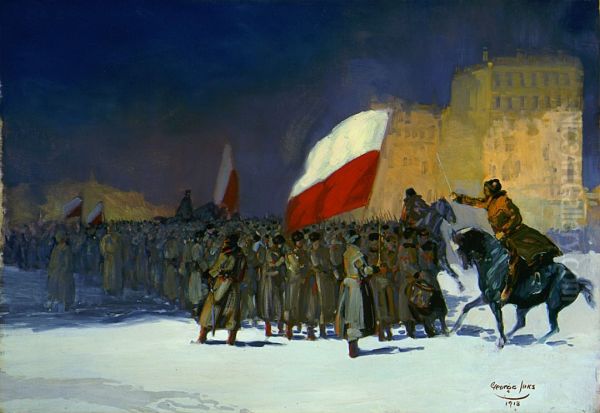 Czechoslovakian Army Entering Vladivostok, Siberia, in 1918 Oil Painting by George Luks