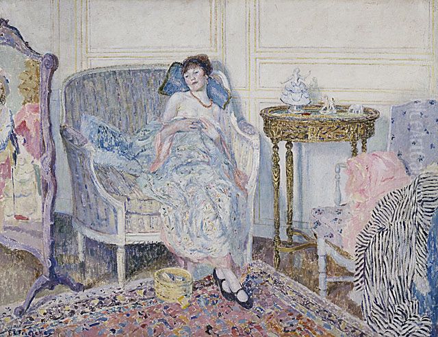 In the Boudoir Oil Painting by Frederick Carl Frieseke In the Boudoir Oil Painting by Frederick Carl Frieseke