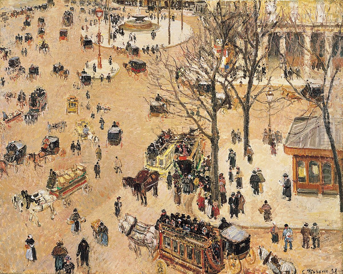 La Place due Theatre Francais Oil Painting by Camille Pissarro La Place due Theatre Francais Oil Painting by Camille Pissarro