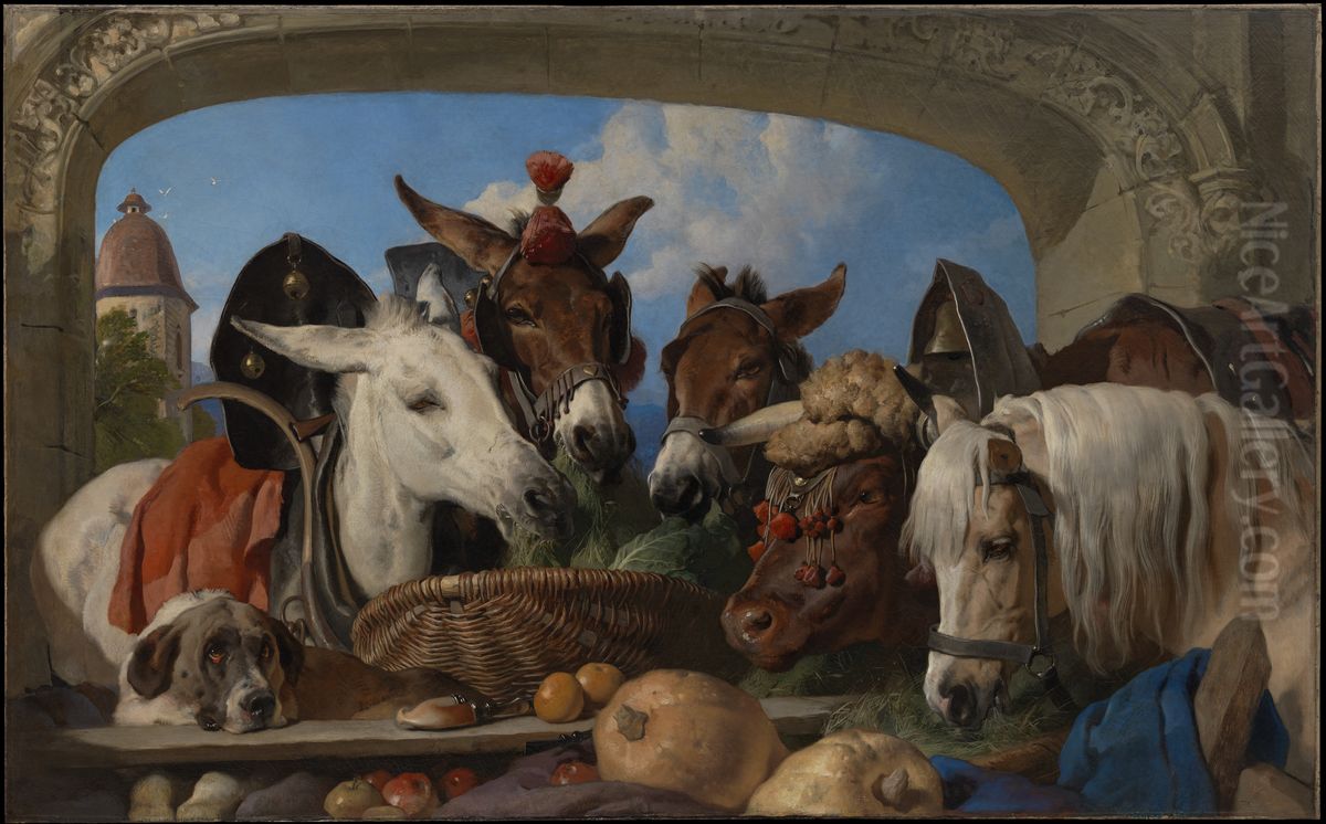A Group of Animals Oil Painting by David Roberts