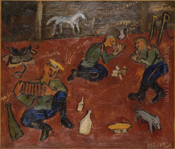 Dancing soldiers Oil Painting by Mikhail Larionov