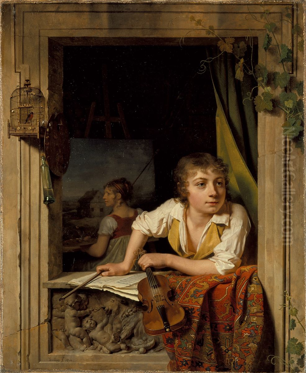 The art of painting and music Oil Painting by Martin Drolling