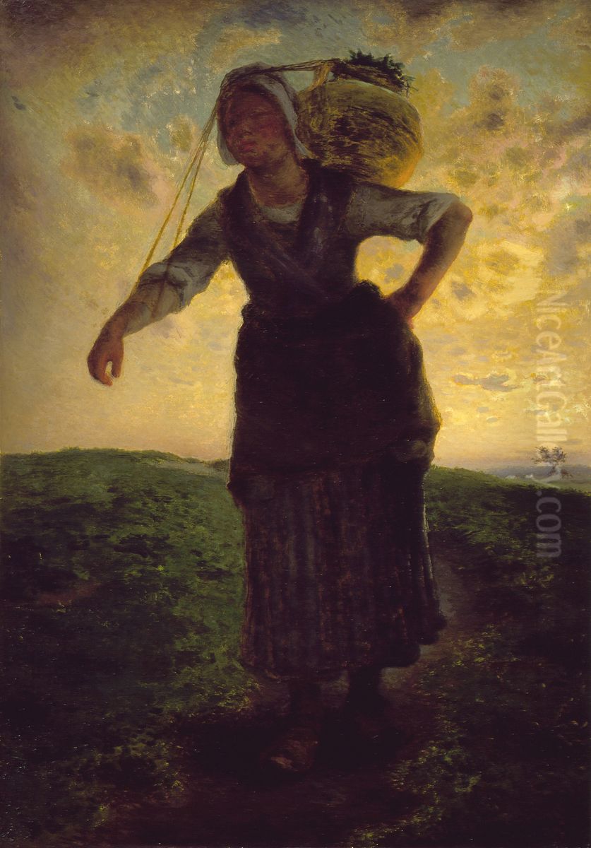 Un Laitiere normande a Greville Oil Painting by Jean-Francois Millet