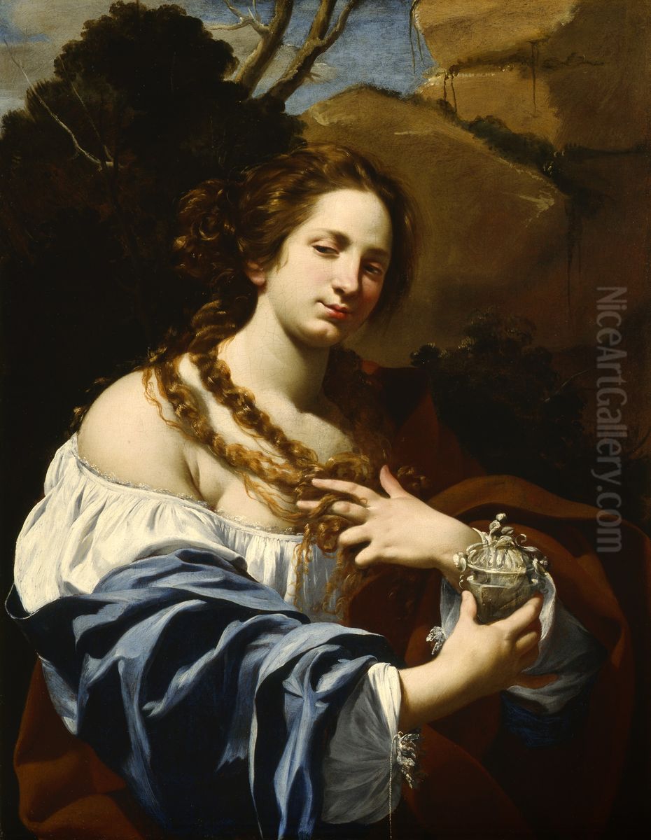 Virginia da Vezzo, the Artist's Wife, as the Magdalen Oil Painting by Simon Vouet