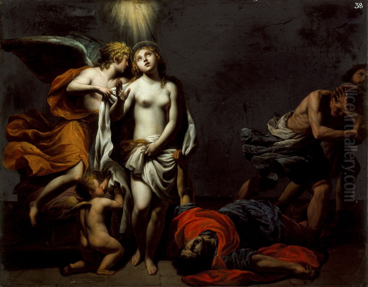 Saint Agnes Protected by an Angel Oil Painting by Alessandro Turchi