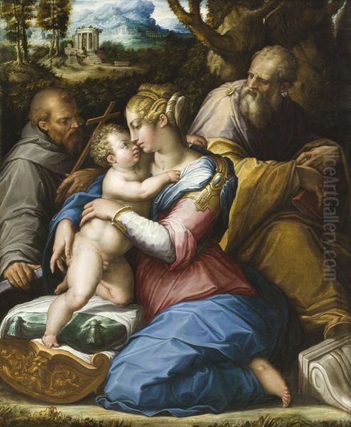 Holy Family with Saint Francis in a Landscape Oil Painting by Giorgio Vasari