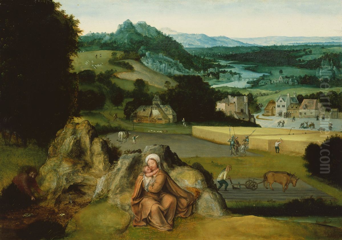 Rest on the Flight into Egypt  and the Miraculous Field of Wheat Oil Painting by Joachim Patinir