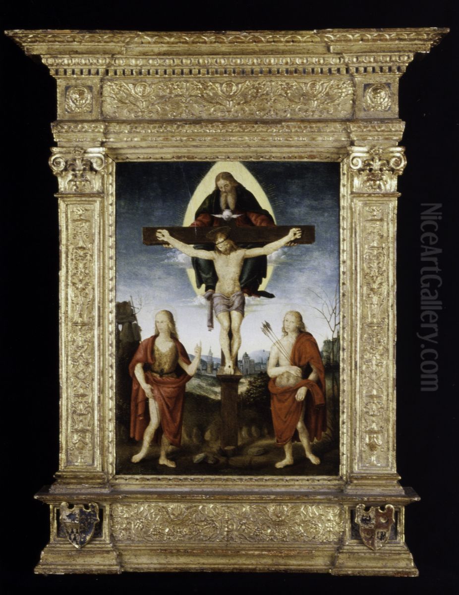 The Holy Trinity with Saint John the Baptist and Saint Sebastian Oil Painting by Timoteo Viti