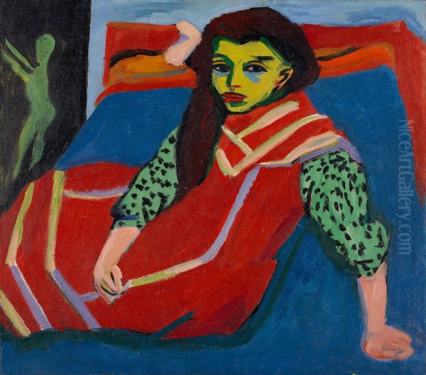Seated Girl (Franzi Fehrmann) Oil Painting by Ernst Ludwig Kirchner