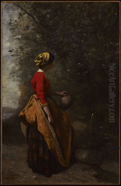 Peasant Girl at the Spring Oil Painting by Jean-Baptiste Camille Corot