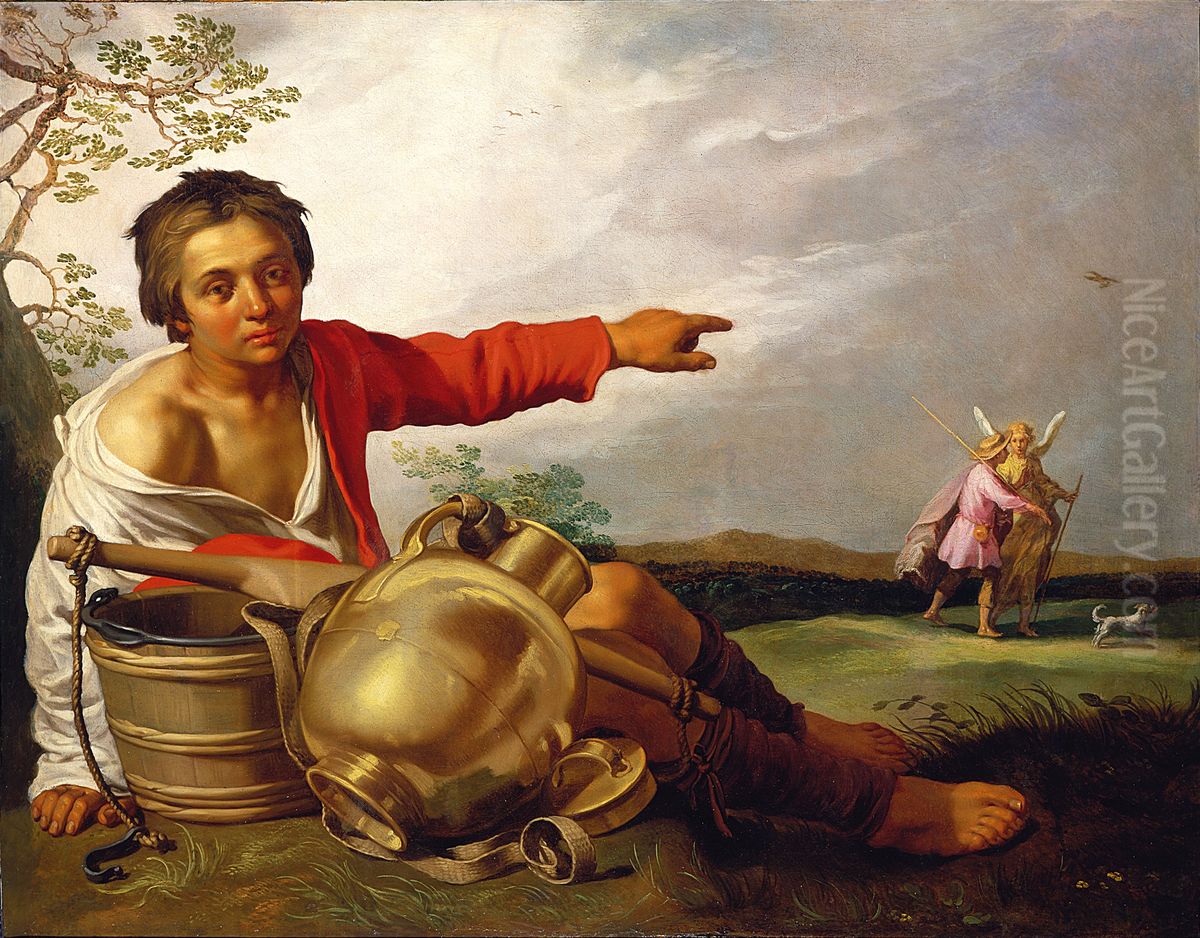 Shepherd Boy Pointing at Tobias and the Angel Oil Painting by Abraham Bloemaert