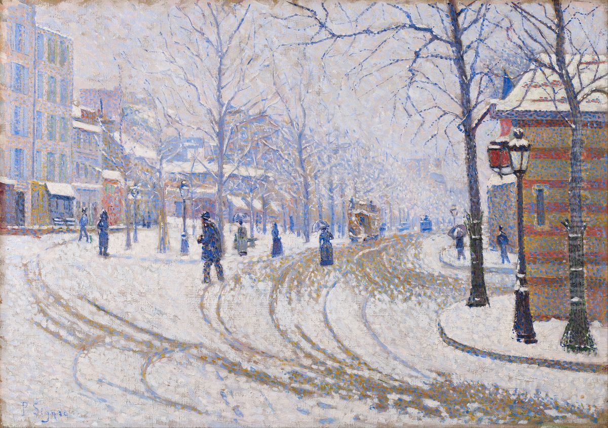 Snow, Boulevard de Clichy, Paris Oil Painting by Paul Signac