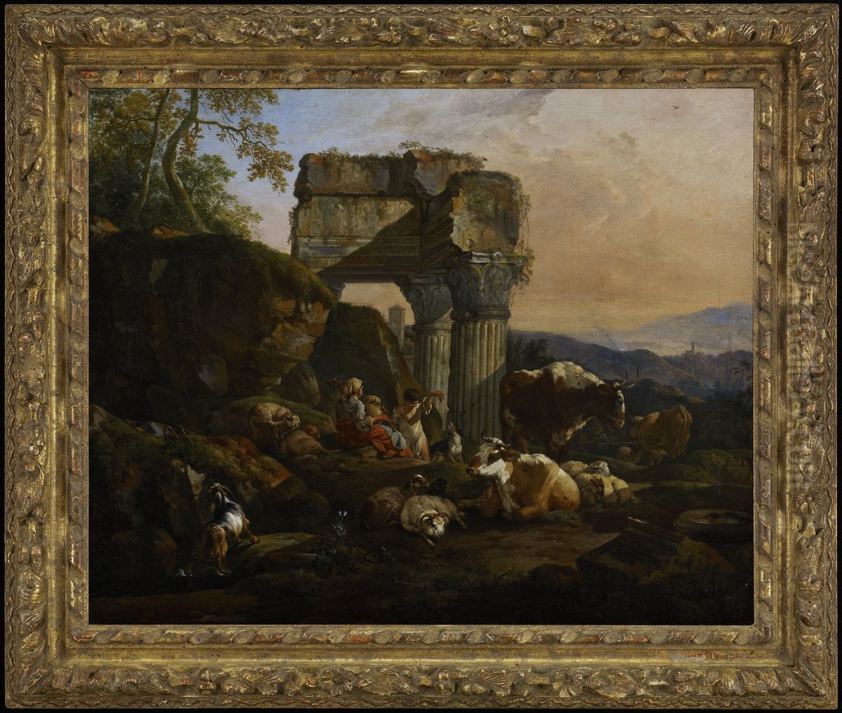 Roman Landscape with Cattle and Shepherds Oil Painting by Johann Heinrich Roos