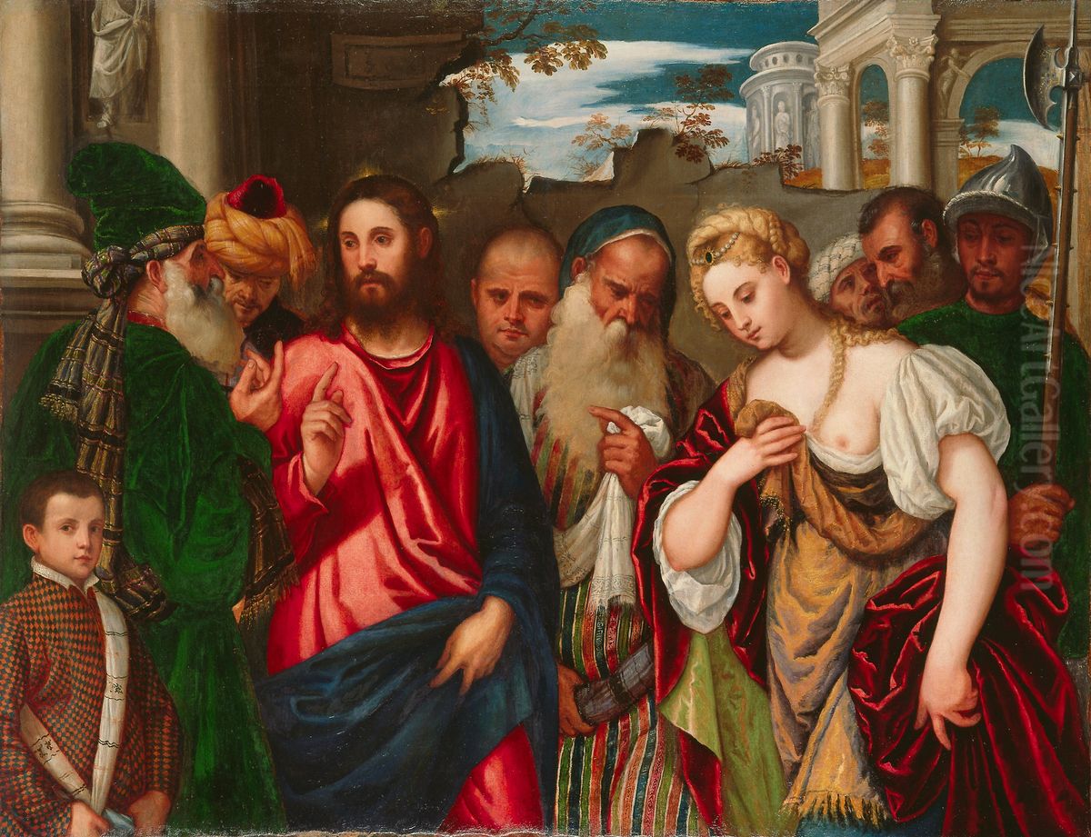 Christ and the Woman Taken in Adultery Oil Painting by Paolo Veronese (Caliari)