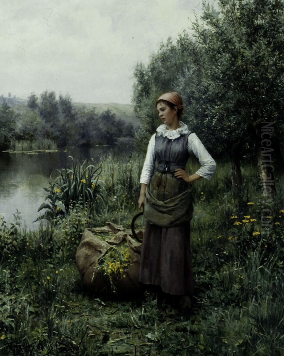Girl by a Stream, Flanders Oil Painting by Daniel Ridgway Knight