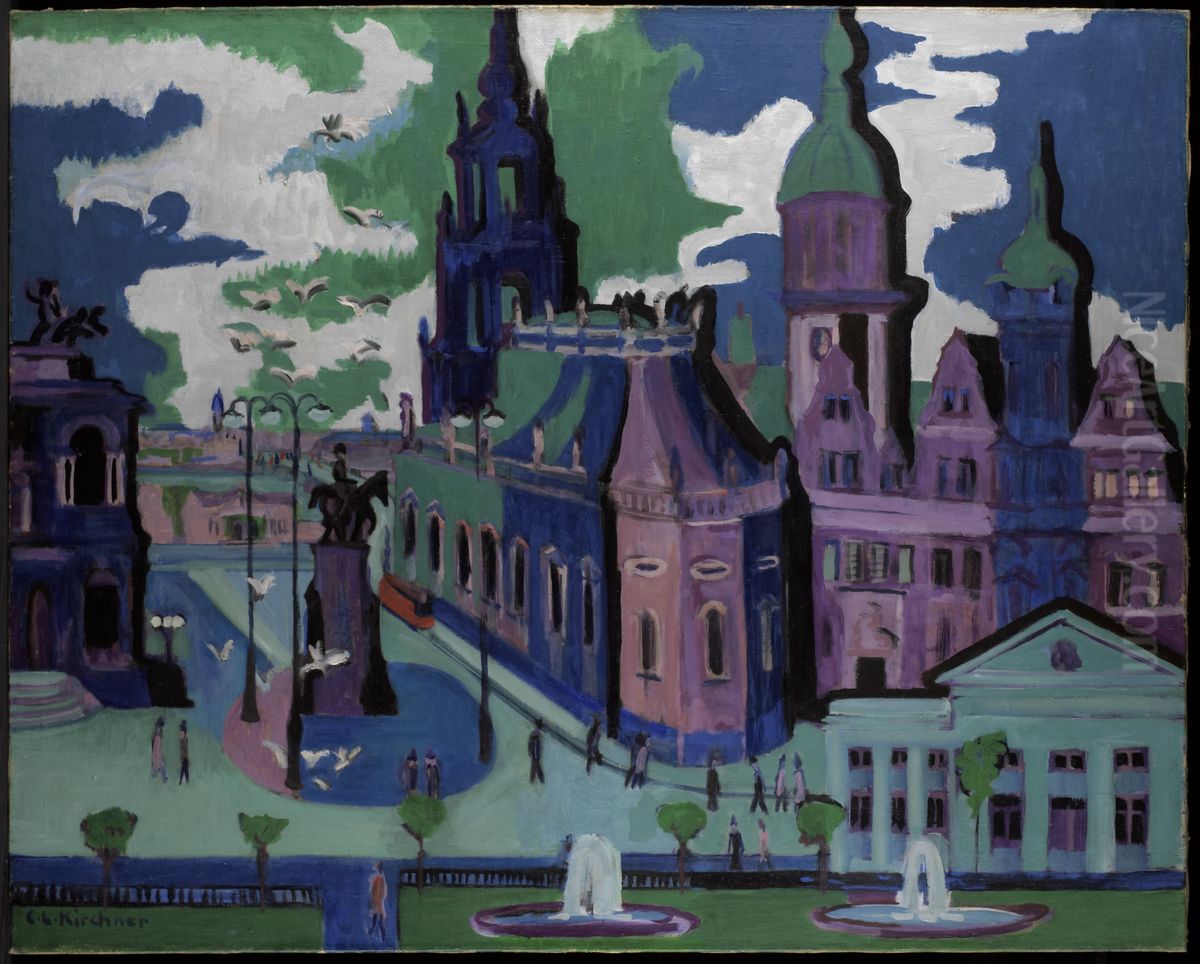 View of Dresden: Schlossplatz Oil Painting by Ernst Ludwig Kirchner