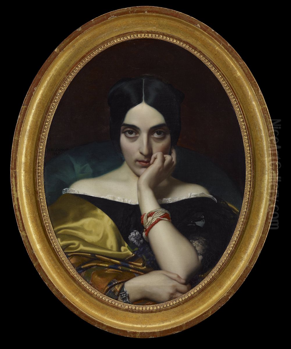 Portrait of Clementine (Mrs. Alphonse) Karr Oil Painting by Henri Lehmann