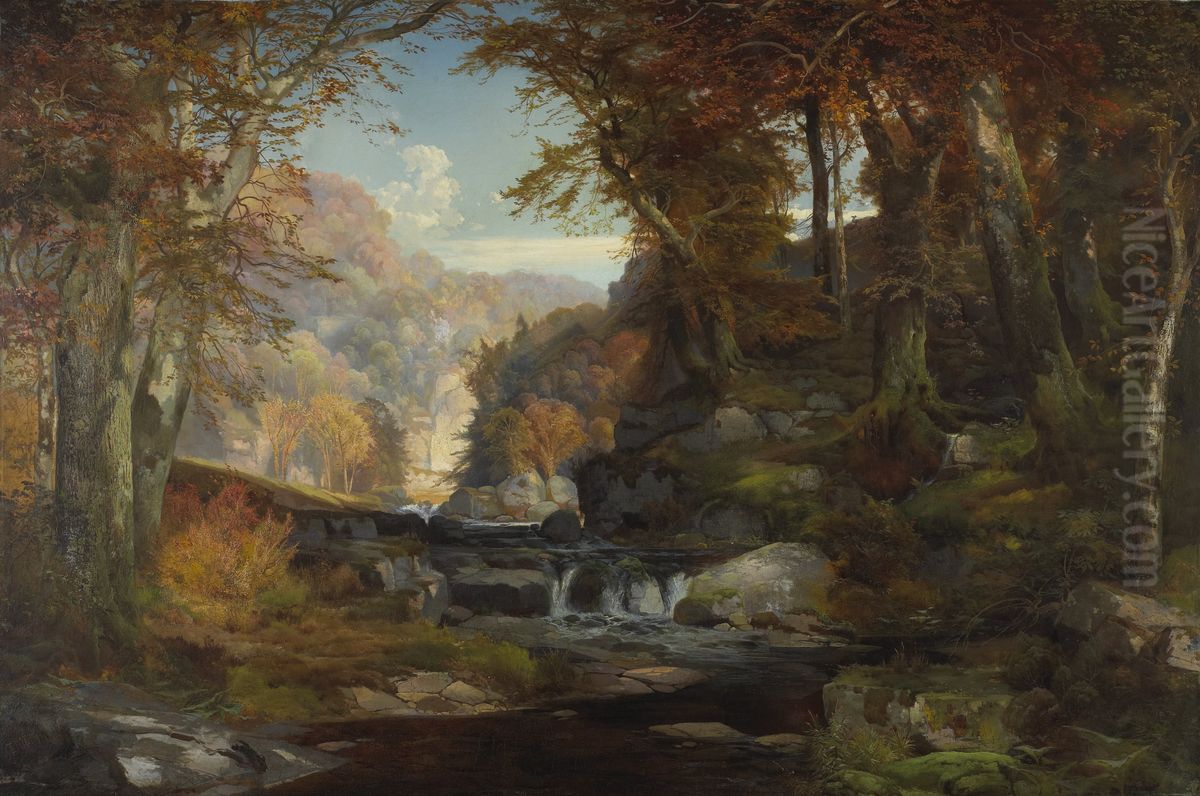 A Scene on the Tohickon Creek: Autumn Oil Painting by Thomas Moran
