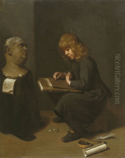 Boy Drawing before the Bust of a Roman Emperor Oil Painting by Michiel Sweerts