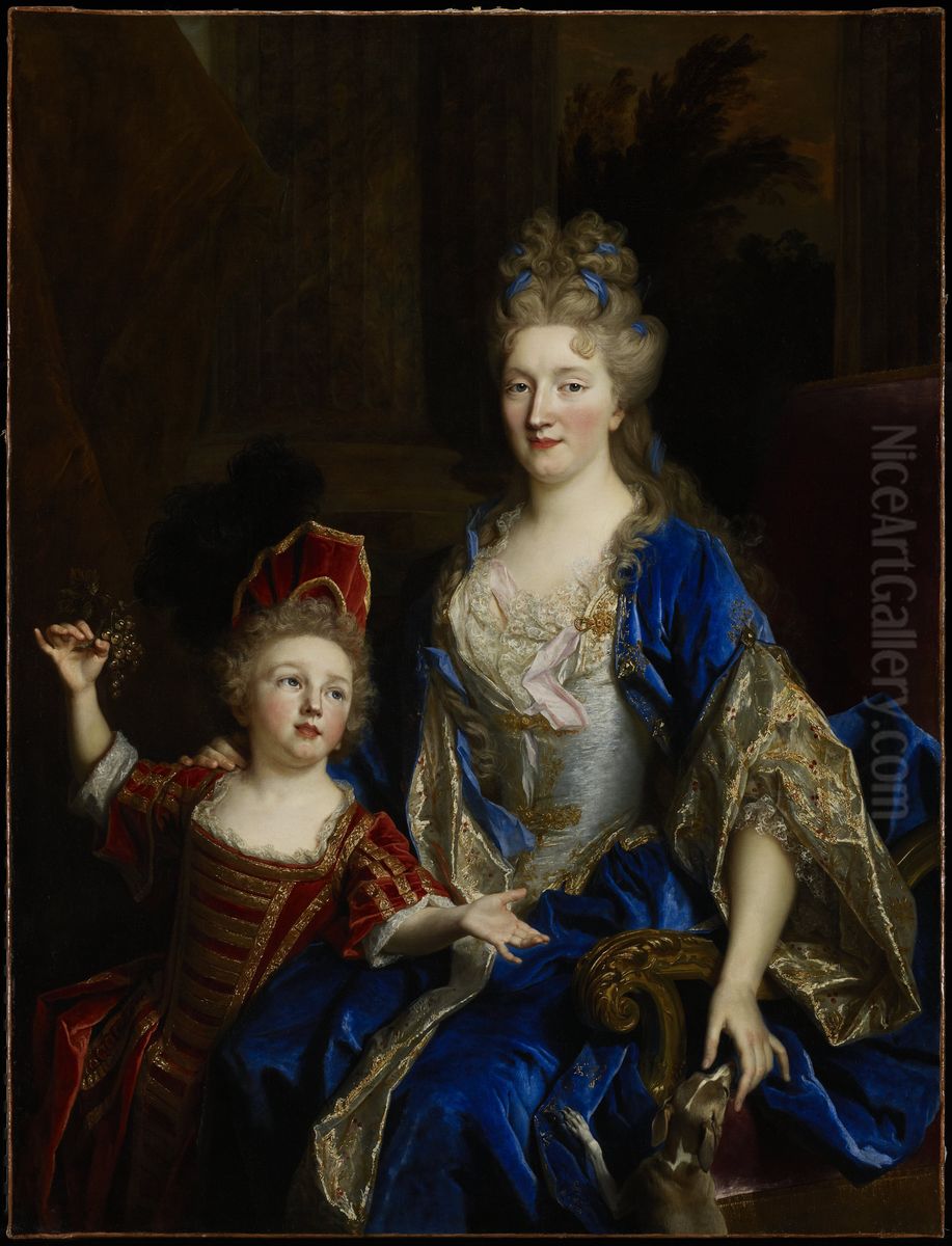 Portrait of Catherine Coustard (1673-1728), Marquise of Castelnau, Wife of Charles-Leonor Aubry (1667-1735) with her Son Leonor (1695-1770) Oil Painting by Nicolas de Largilliere