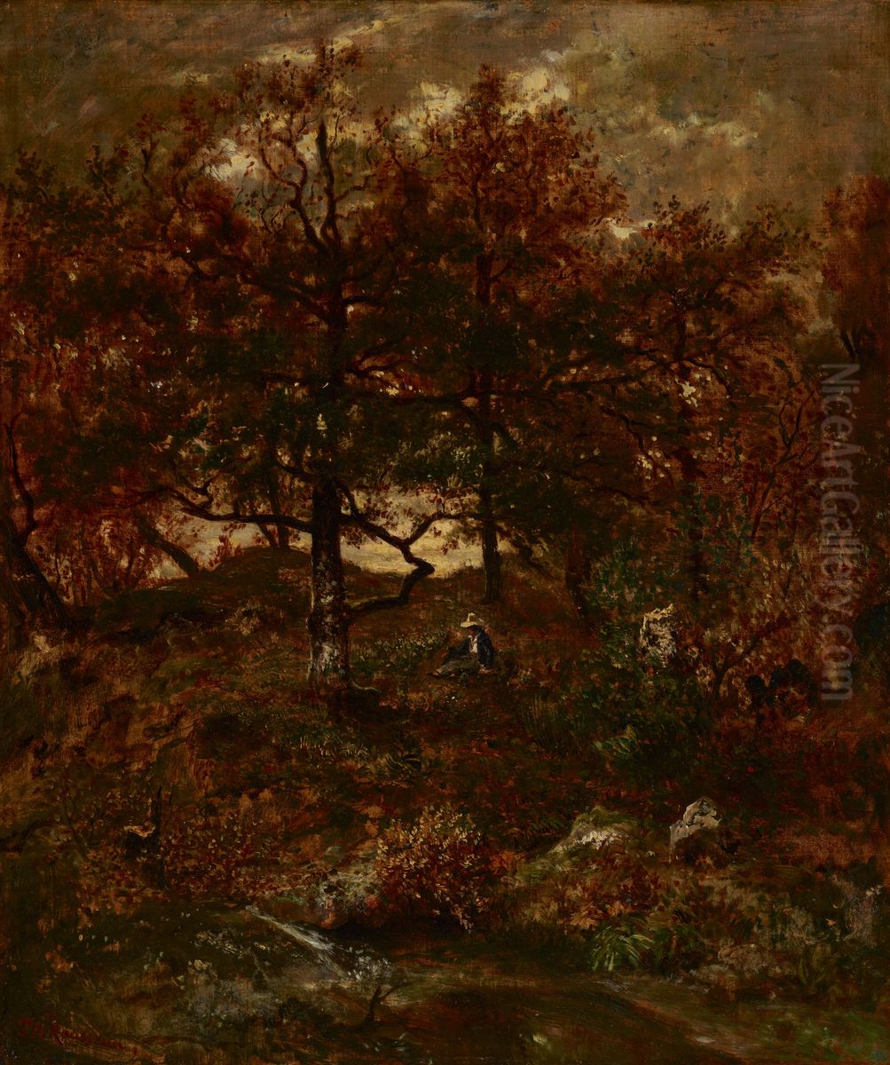 Autumn at St. Jean de Paris, Forest of Fontainebleau Oil Painting by Theodore Rousseau