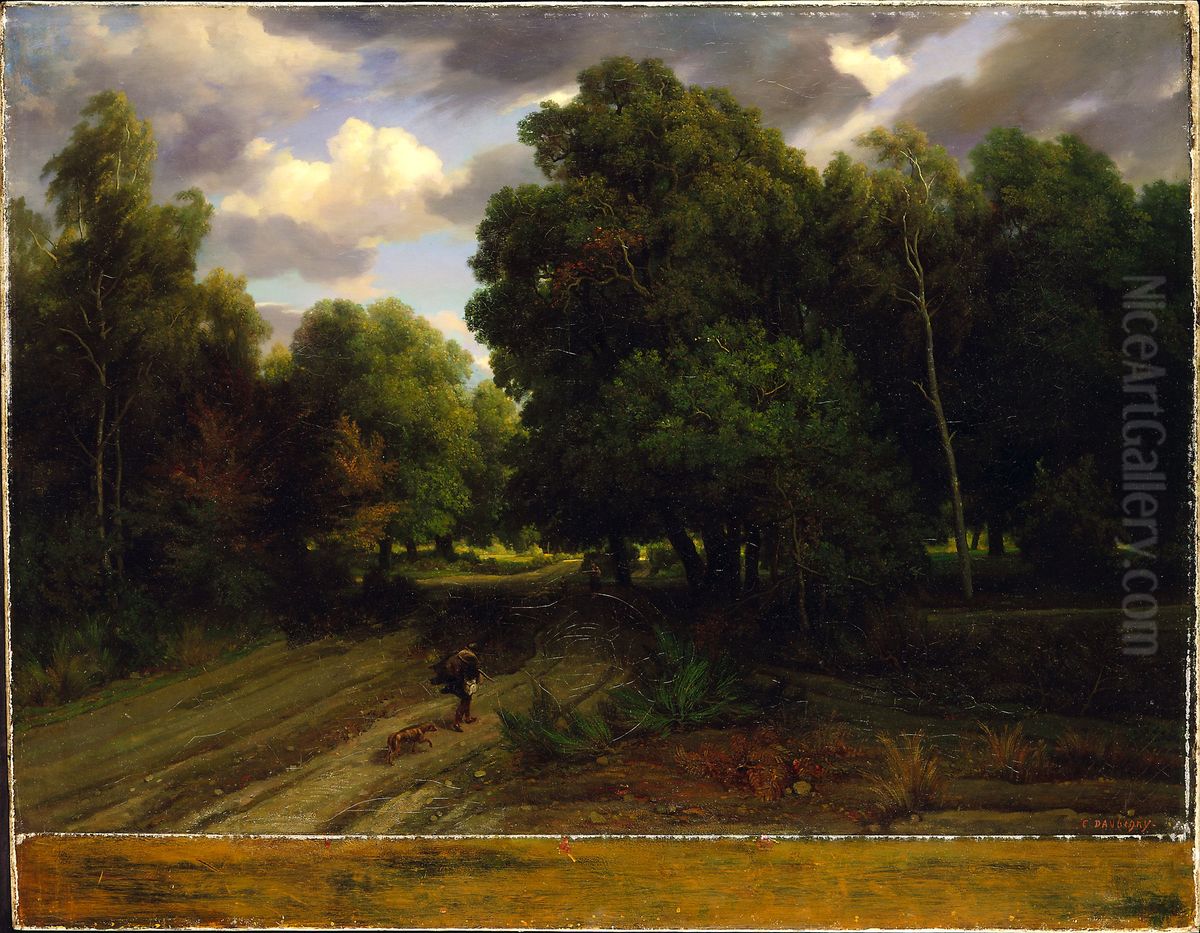 The Crossroads of the Eagle's Nest, Fontainebleau Forest Oil Painting by Charles-Francois Daubigny