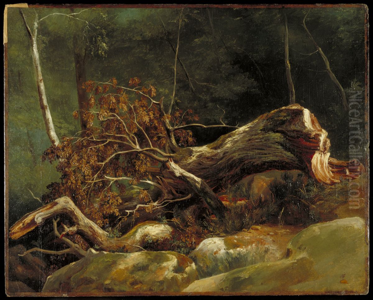 The Fallen Branch, Fontainebleau Oil Painting by Achille Etna Michallon