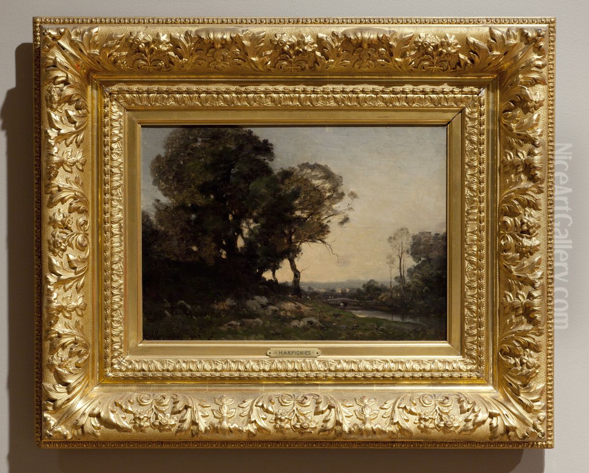 Trees to the Left of a Stream Oil Painting by Henri Harpignies