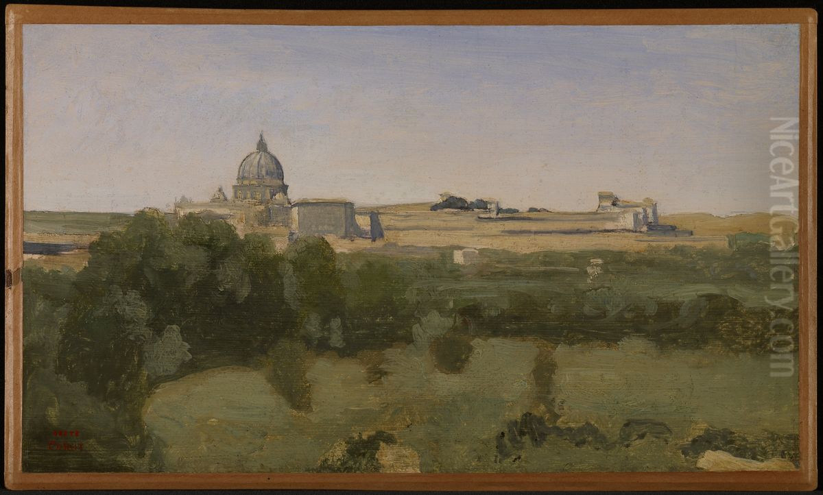 View of Rome from Monte Pincio Oil Painting by Jean-Baptiste Camille Corot