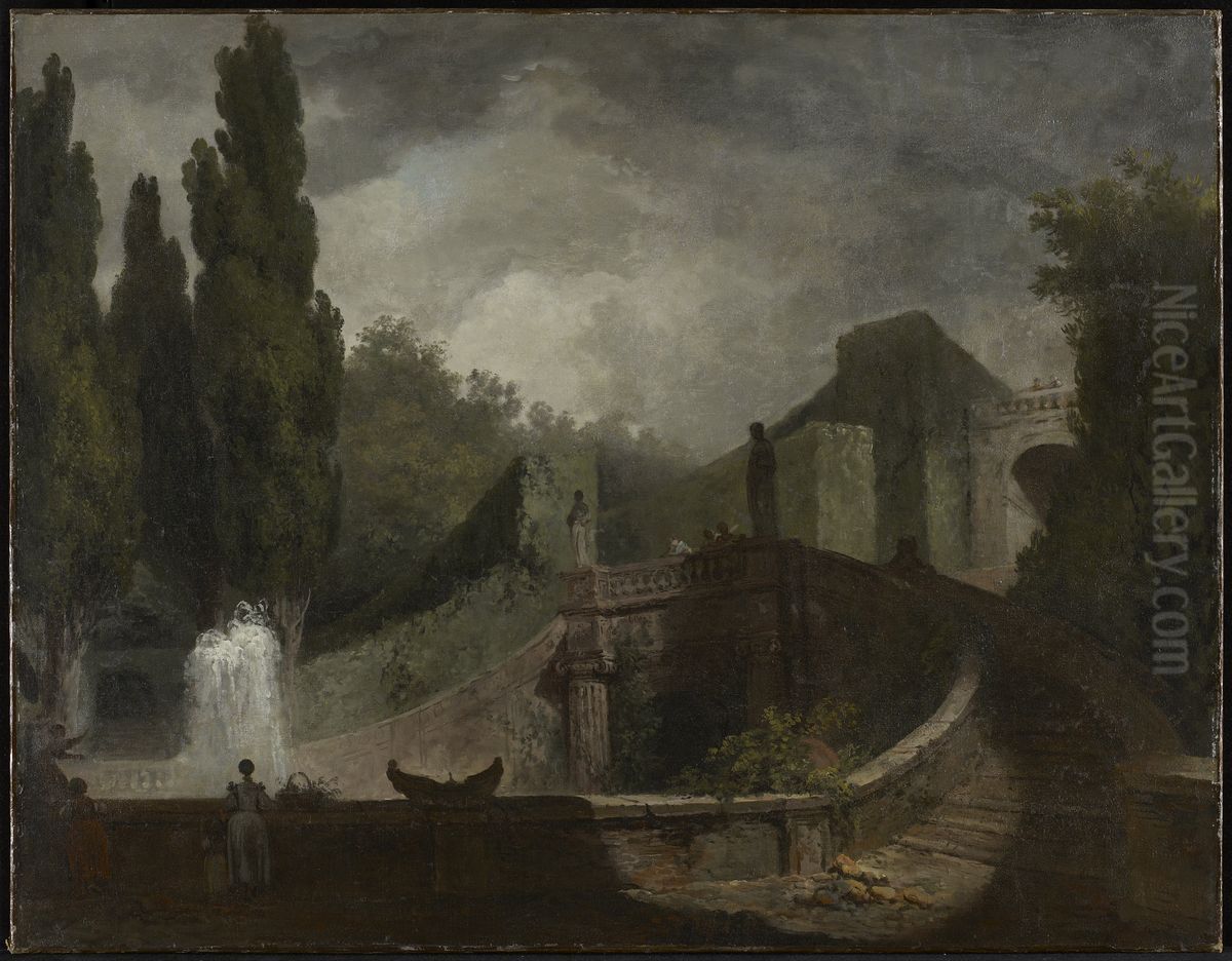 The Grand Staircase of the Villa d'Este at Tivoli Oil Painting by Jean-Honore Fragonard