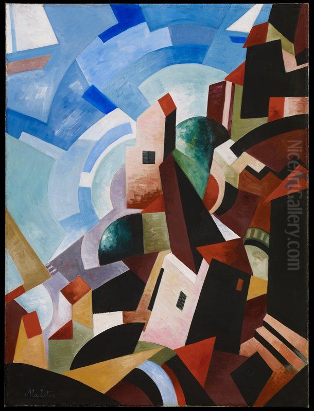 Italian Town by the Sea Oil Painting by Aleksandra Ekster