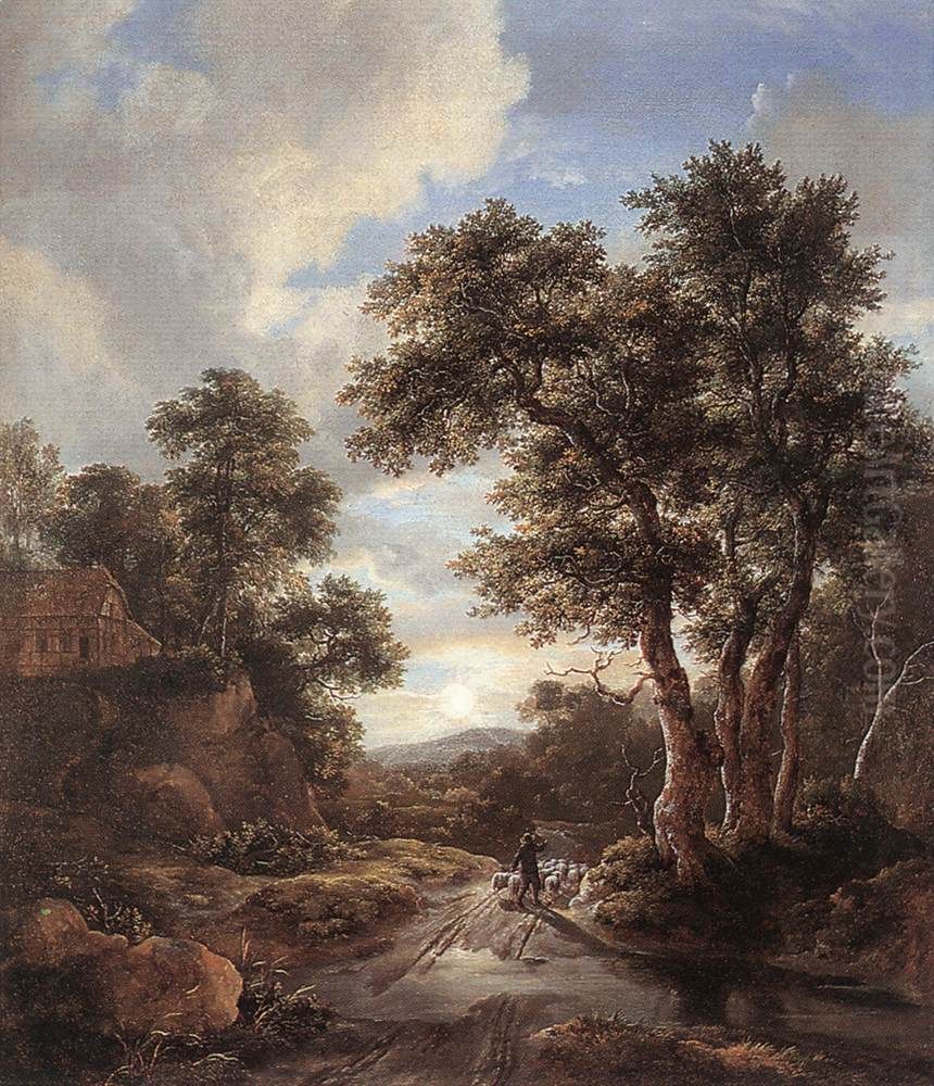 Sunrise in a Wood Oil Painting by Jacob Van Ruisdael