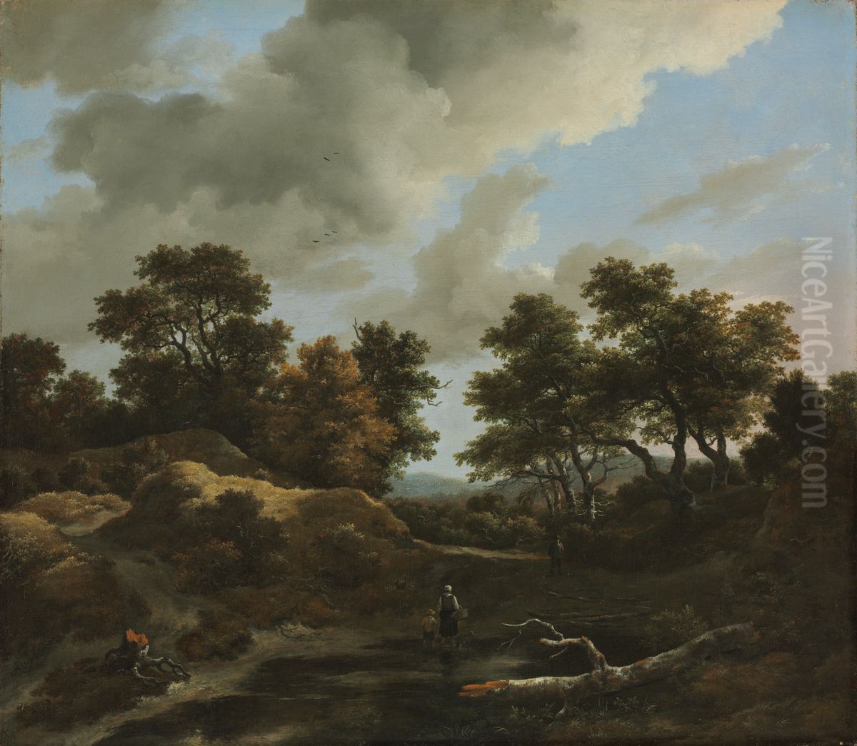Wooded and Hilly Landscape Oil Painting by Jacob Van Ruisdael