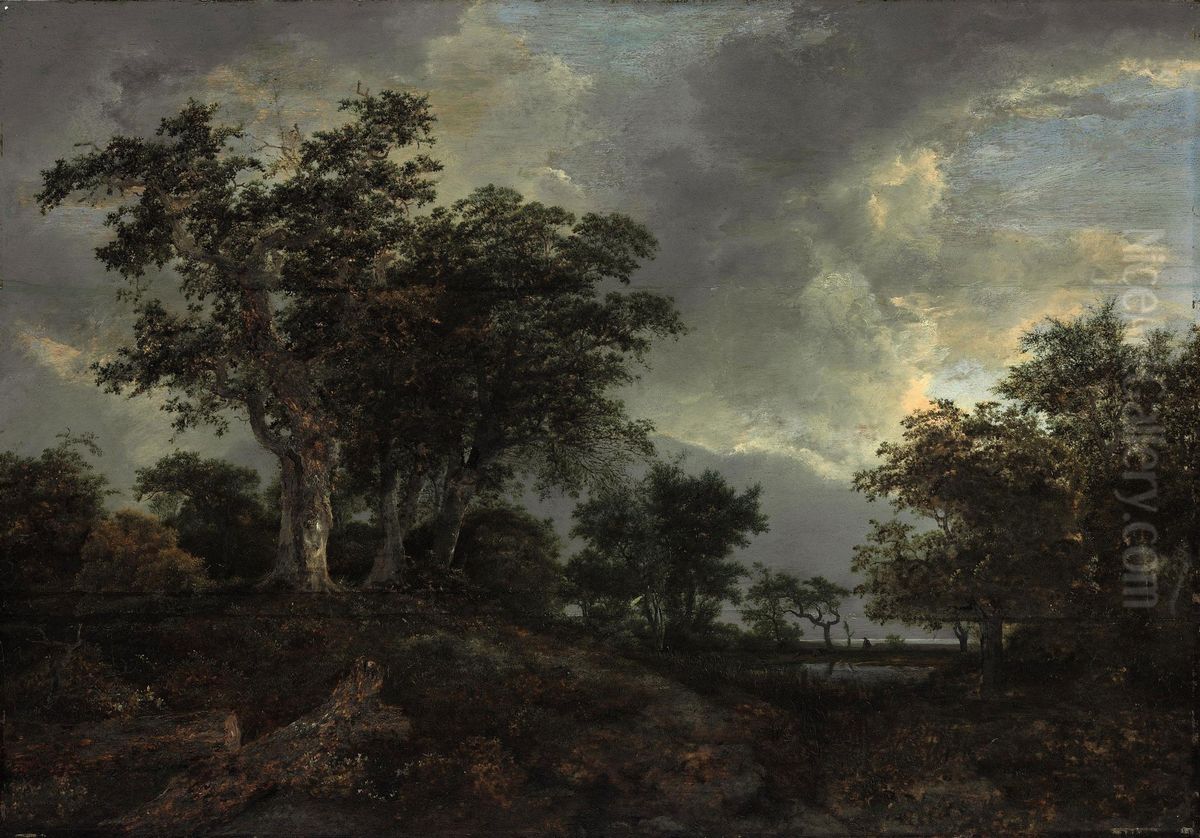 Boslandschap met een vijver Oil Painting by Jacob Van Ruisdael